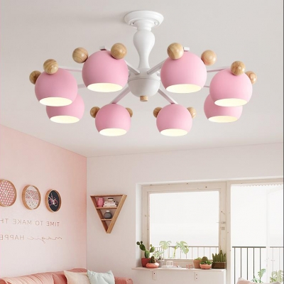 Metal Sphere Hanging Light 3/6/8 Lights Nordic Style Chandelier in Blue/Pink/White for Nursing Room