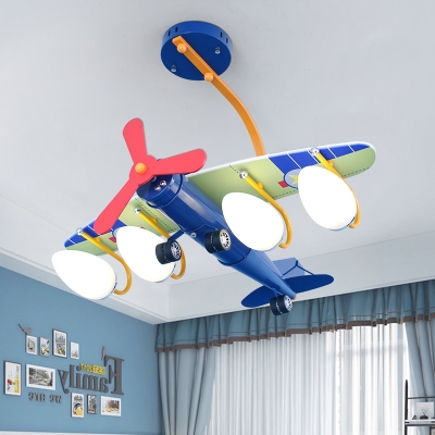 Modern Propeller Airplane Hanging Light with Blue/Green Wing Metal 4 Heads Ceiling Light for Nursing Room