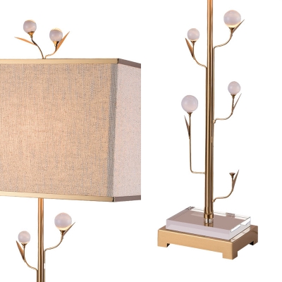 Modern Style Rectangle Desk Light with Beads Metal 1 Light Brass Study Light for Bedroom