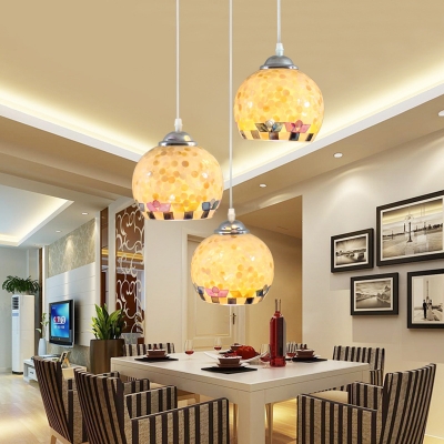Modern Style Sphere Pendant Light Shell 3 Lights Black/Silver Suspension Light for Hotel