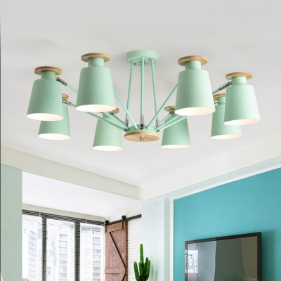 Nordic Style Bucket Hanging Lamp Metal 3/6/8 Lights Gray/Green/White Rotatable Chandelier for Bedroom