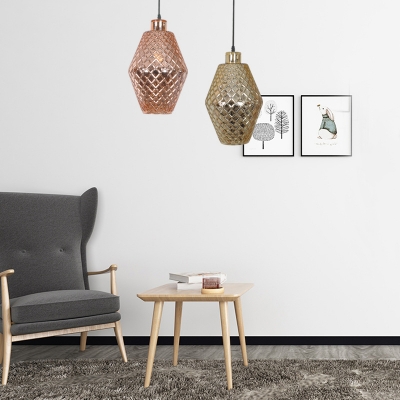 Nordic Style Copper/Gold Hanging Lamp 1 Light Lattice Glass Pendant Light for Restaurant
