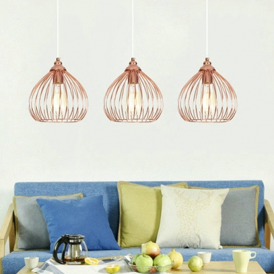 Onion Kitchen Suspension Light with Wire Frame Metal 1 Light Rustic Ceiling Light in Rose Gold