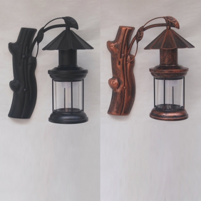Retro Loft Kerosene Wall Lamp Metal 1 Light Black/Antique Copper Sconce Light with Plant Decoration for Hotel