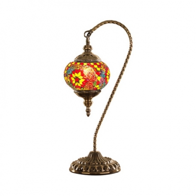 Stained Glass Spherical Table Light One Light Turkish Style Desk Lamp in Blue/Red/White/Yellow for Bar