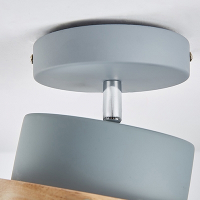 Stair Foyer Drum Semi Flush Mount Light Metal 1 Light Macaron Loft Gray/Green/White Ceiling Lamp