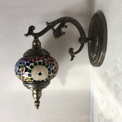 Star Lantern Restaurant Wall Lamp Stained Glass 1 Light Moroccan Turkish Wall Sconce in Brass