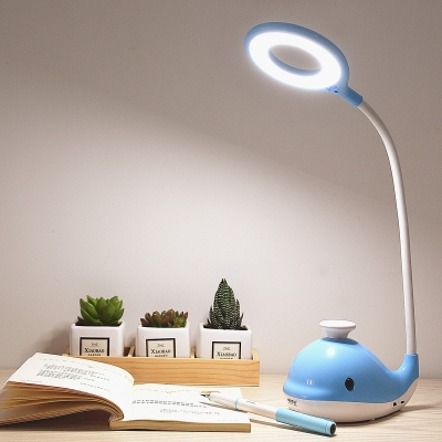 Stepless Dimming Dolphin Desk Lamp Switch Control LED Reading Light with USB Charging Port for Bedroom