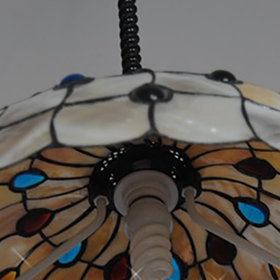 Tiffany Peacock Hanging Light with Colorful Beads 1 Light Shell Pendant Light in Beige for Study Room