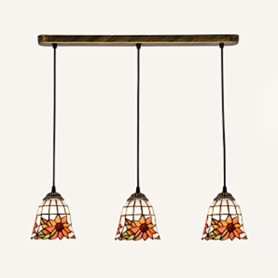 Tiffany Rustic Stylish Pendant Lamp 3 Lights Stained Glass Hanging Light with Linear/Round Canopy for Shop