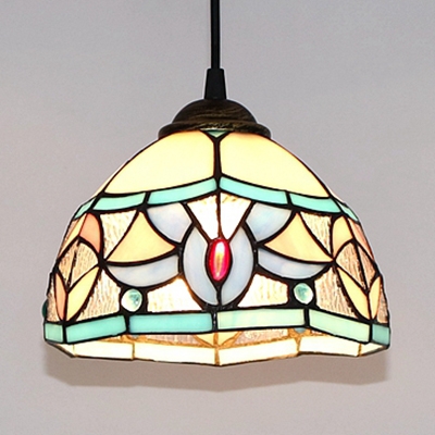 Tiffany Style Bowl Shade Pendant Light Stained Glass 1 Light Ceiling Lamp for Study Room