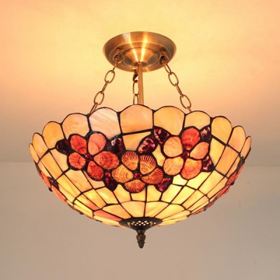 Tiffany Style Dome Ceiling Light with Flower Glass Chandelier Light for Bedroom Restaurant