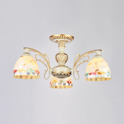 Tiffany Style Dome Chandelier 3/5/6 Lights Colorful Shell Glass Pendant Lamp for Hallway Bedroom