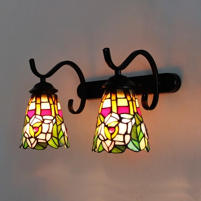 Tiffany Style Sconce Light with Flower/Peacock Tail 2 Lights Stained Glass Sconce Lamp for Kitchen