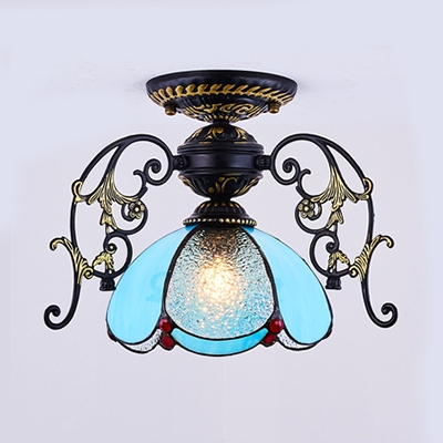 Tiffany Style Vintage Ceiling Mount Light Petal 1 Light Glass Metal Ceiling Lamp for Bathroom