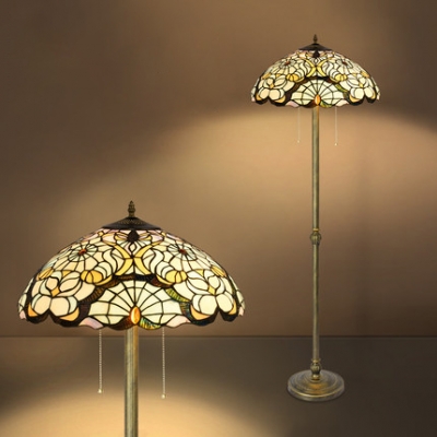 Tiffany Stylish Dome Floor Lamp Two Lights Stained Glass Standing Light for Bedroom Study Room