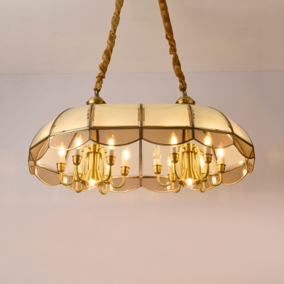 Vintage Style Candle Island Pendant with Shade Metal Brass 12 Lights Hanging Lamp for Living Room