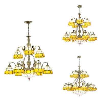 Yellow Dome Shade Chandelier 10/14/19 Lights Vintage Style Glass Ceiling Light with Mermaid for Villa