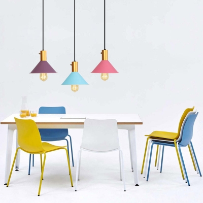 1 Light Conical Shade Hanging Light Nordic Style Metal Macaron Colored Pendant Lamp for Kitchen
