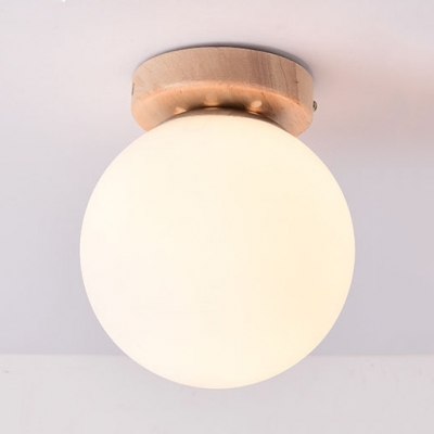 1 Light Globe Flush Ceiling Light Simple Style Opal Glass Ceiling Lamp in White for Bedroom