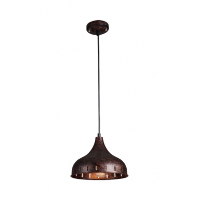1 Light Onion Shape Pendant Light Antique Style Metal Hanging Lamp in Rust for Restaurant