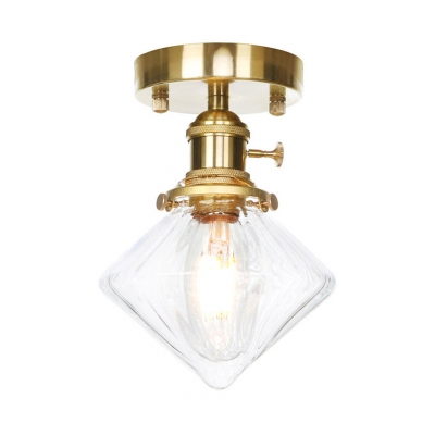 1 Light Square Flush Ceiling Light Industrial Amber/Clear Fluted Glass Light Fixture for Stair