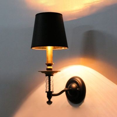 1 Light Tapered Shade Wall Lamp Simple Style Metal Sconce Lamp in Black for Living Room Stair