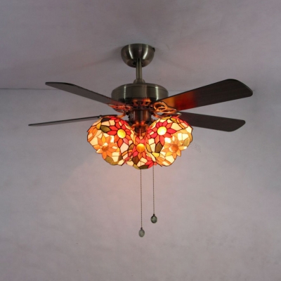 3 Heads Sunflower Ceiling Fan with 4 Blade Metal Remote Control Semi Ceiling Lamp for Living Room