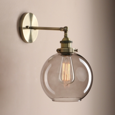 Bedroom Globe Shade Wall Light Smoke Gray Open Bulb 1 Light Antique Style Sconce Light