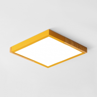 Green/Pink/Yellow Square Flush Mount Light Nordic Style Wood Acrylic Ceiling Lamp in Warm/White for Kid Bedroom