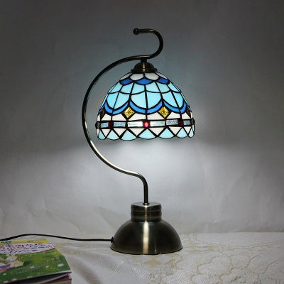 Cafe Hotel Dome Table Light Stained Glass One Head Traditional Tiffany Desk Light with Plug-In Cord