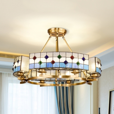 

8 Lights Round Chandelier Mediterranean Style Glass Pendant Lamp in Blue for Hotel, HL528823