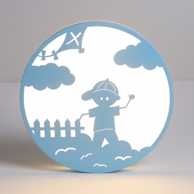 Acrylic Cartoon Boy Flush Light Modern Blue/White LED Ceiling Light in Warm/White for Child Bedroom