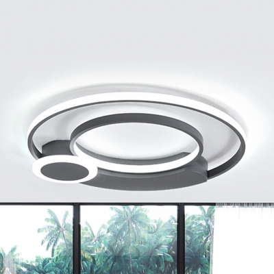 Adult Bedroom Circle Flush Mount Light Acrylic Simple Style Gray/White LED Ceiling Fixture in Warm/White