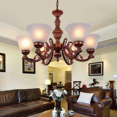 Antique Style Black/Bronze/Copper Chandelier with Cone Shade Metal Glass Pendant Light for Bedroom