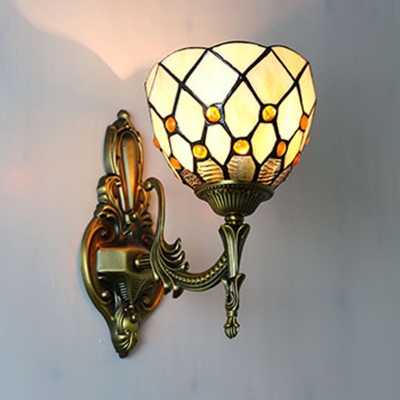 Antique Style Domed Wall Sconce 1 Light Glass Sconce Light in Beige for Bedroom Restaurant