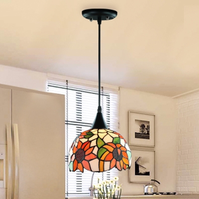 Beads/Flower/Victorian Pendant Light 1 Light 8 Inch Rustic Style Stained Glass Hanging Light for Cafe