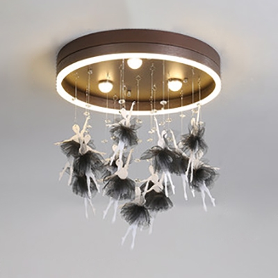 Black/Pink Fairy LED Flush Light Third Gear Romantic Acrylic Ceiling Fixture for Child Bedroom