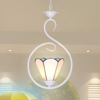 Dark Blue/Sky Blue/White Pendant Light with Ring Modern Style Glass Ceiling Lamp for Living Room