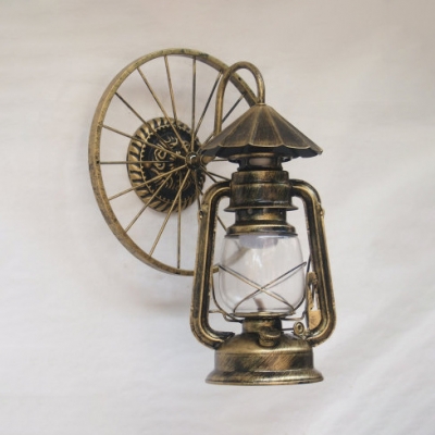 Cafe Kerosene Sconce Light with Wheel Glass 1 Light Vintage Wall Lamp in Antique Copper/Black/Heritage Brass