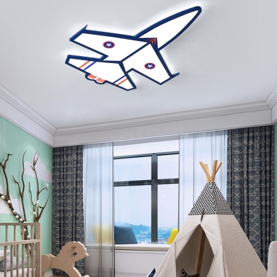 Cartoon Airplane LED Flush Light Cool Metal Ceiling Lamp in Warm/White for Child Bedroom