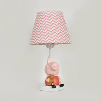 Child Bedroom Zig Zag Desk Light with Piggy Fabric 1 Light Animal Blue/Pink Reading Light