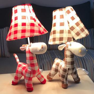 Coffee/Red Plaid Horse Reading Light 1 Light Animal Fabric LED Desk Light for Bedroom