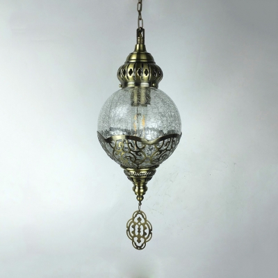 Cracked Glass Globe Pendant Light 1 Light Antique Style Suspension Light in Brass for Front Door