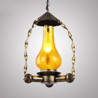 Cracked Glass Kerosene Hanging Light Restaurant 1 Light Antique Stylish Pendant Light in Heritage Brass