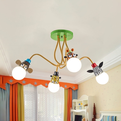 Creative Animal Semi Flush Mount Light Metal 4/5 Lights Colorful Ceiling Lamp for Boy Girl Bedroom