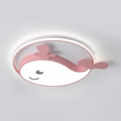 Cut Dolphin LED Ceiling Fixture Metal Blue/Pink/White Flush Mount Light for Child Bedroom