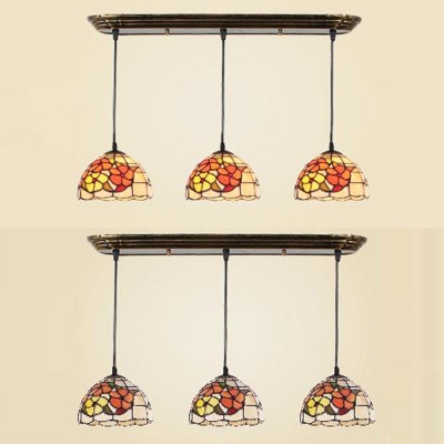 Dining Room Flower/Leaf Hanging Light Stained Glass 3 Heads Tiffany Rustic Ceiling Pendant
