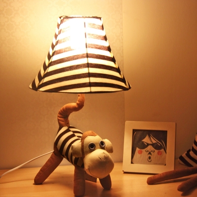 Fabric Money Desk Light with Stripe Shade Study Room 1 Light Animal Reading Light in Black and White