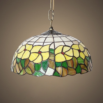 Floral Theme Cafe Hanging Light Stained Glass 12 Inch Tiffany Vintage Pendant Light